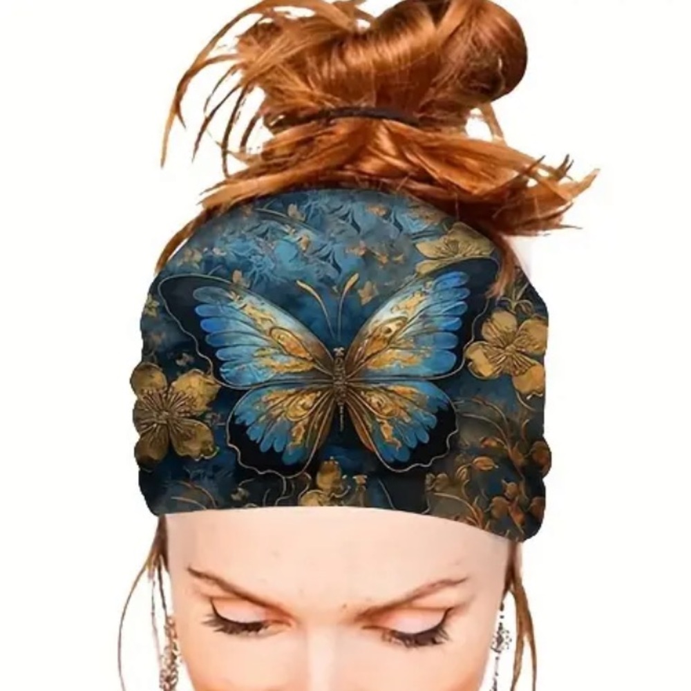 New Boho Blue and Gold Gypsy Style Butterfly Headband